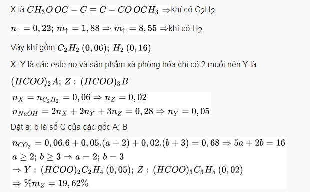 hinh-anh-hon-hop-e-gom-3-este-mach-ho-la-este-2-chuc-x-c6h6o4-co-cau-tao-doi-xung-este2-chuc-y-cnh2n-2o4-va-este-3-chuc-z-cmh2m-4o6-dot-chay-hoan-toan-1794-gam-e-so-mol-x-gap-3-lan-so-mol-z-trong-oxi-vua-du-thu-duoc-2992-gam-co2-thuy-phan-1794-gam-e-can-dung-140-ml-dung-dich-naoh-2m-sau-phan-ung-thu-duoc-dung-dich-f-chua-2-muoi-va-878-gam-hon-hop-t-chua-cac-ancol-no-co-can-f-roi-nung-trong-voi-toi-xut-du-duoc-4928-lit-hon-hop-2-khi-dktc-nang-188-gam-phan-tram-khoi-luong-cua-z-trong-e-la-3228-0